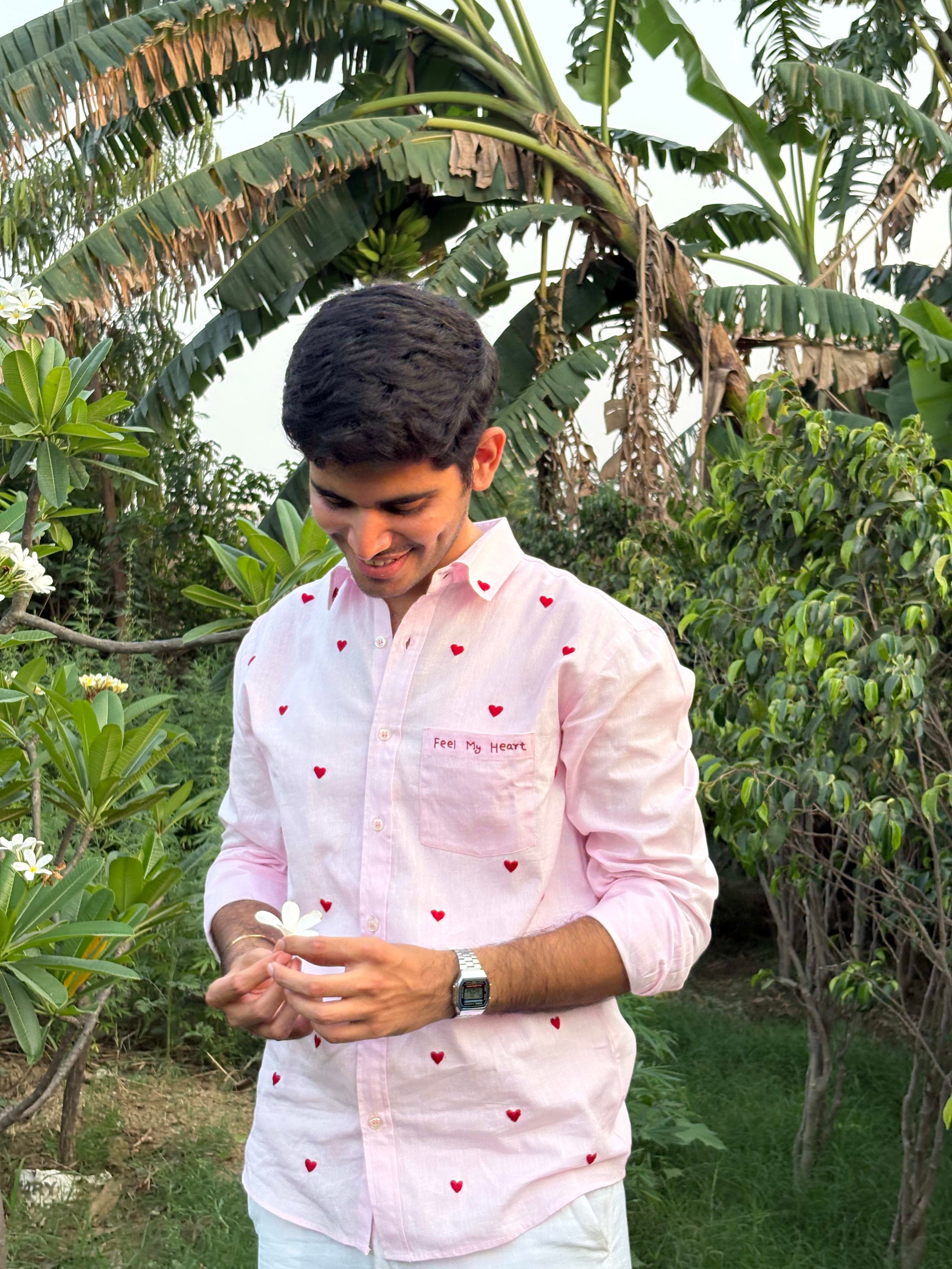 Pink Heart Embroidered Shirt